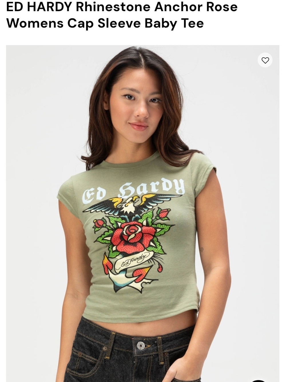 ED HARDY Rhinestone Anchor Rose Womens Cap Sleeve Baby Tee